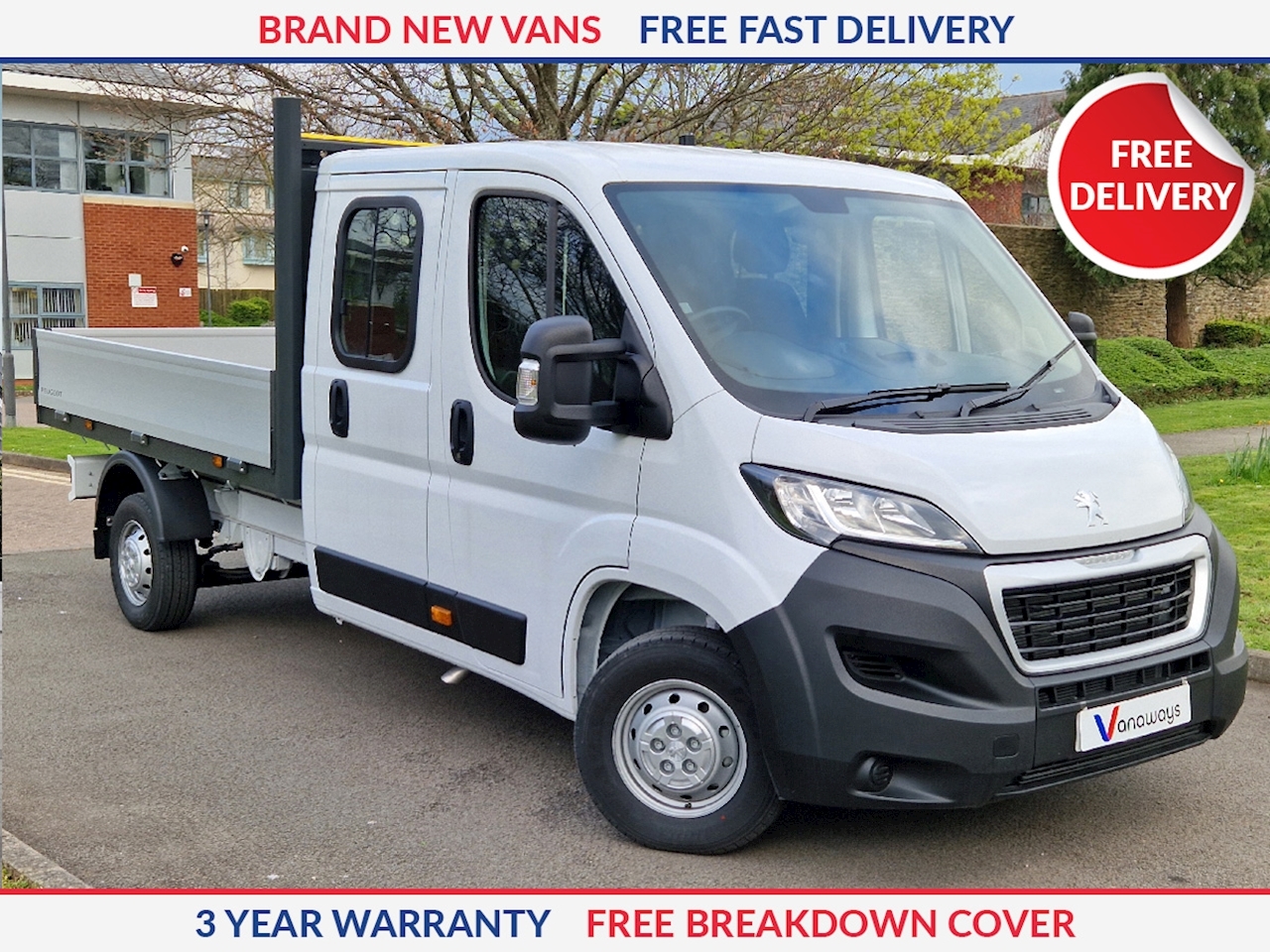New Peugeot Boxer L3 Crew Cab Dropside LWB 2024, Free UK Delivery