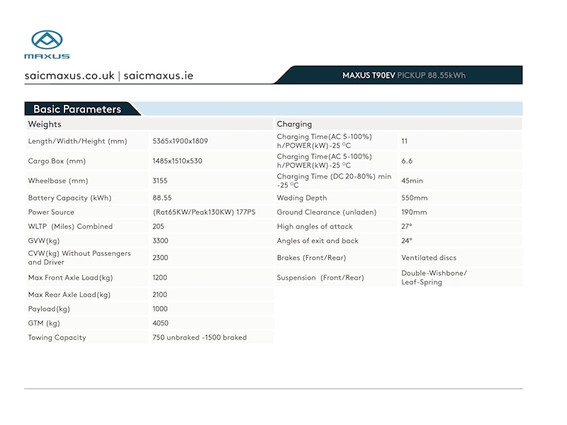 Maxus T90EV RWD Pick Up 88.5kWh - N1356