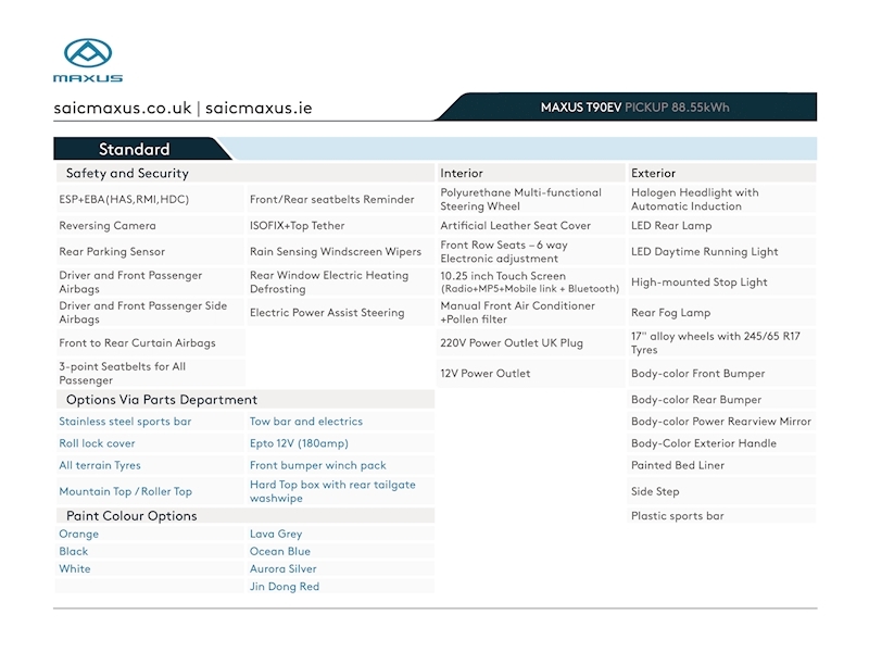 Maxus T90EV RWD Pick Up 88.5kWh - N1356