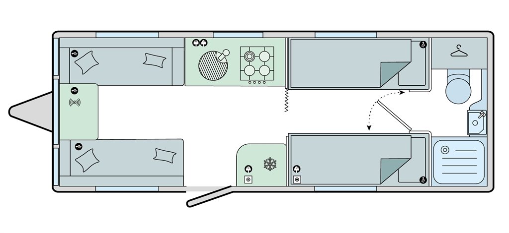 Bailey Unicorn Deluxe Cadiz 2025 Caravan Floorplan