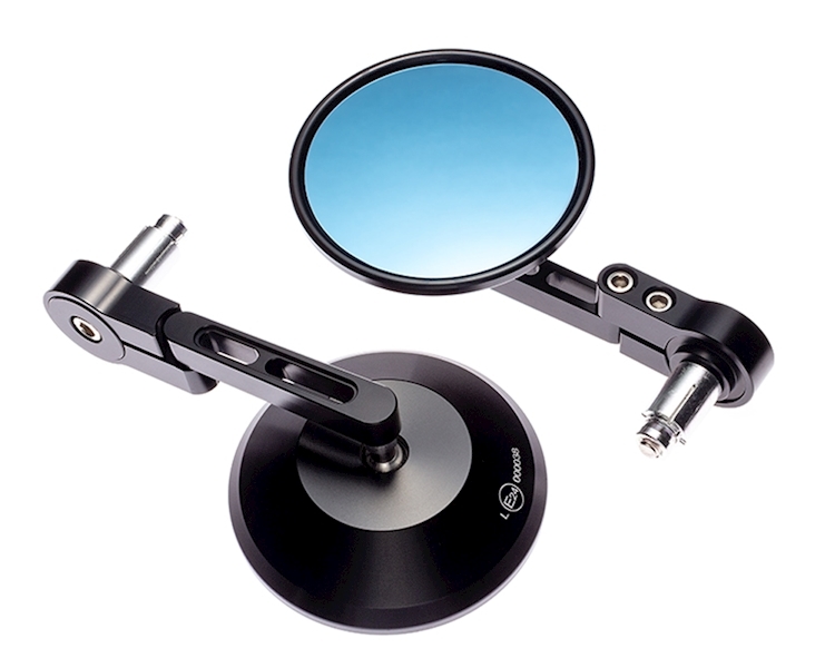 BLACK ROUND CNC BAR END MIRRORS Image 1