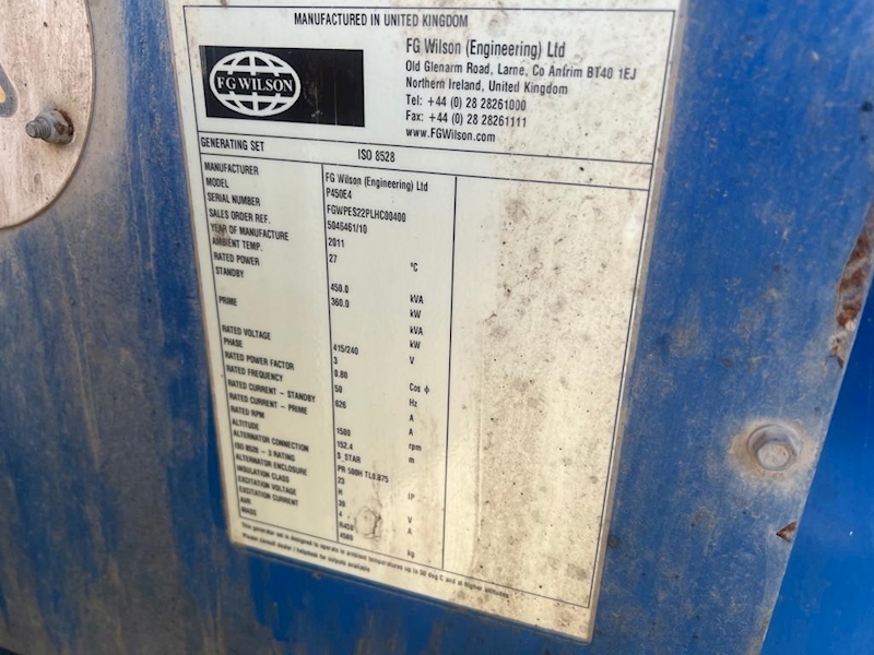 Fg Wilson 500 KVA 360KW 415/240 Volts Generator