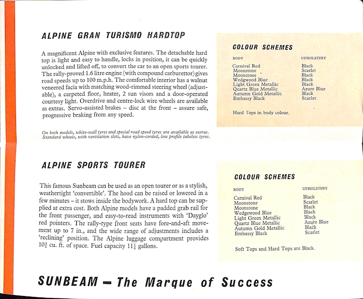 Sunbeam Car Sales Range Brochure 1010 H 1964 Image 4