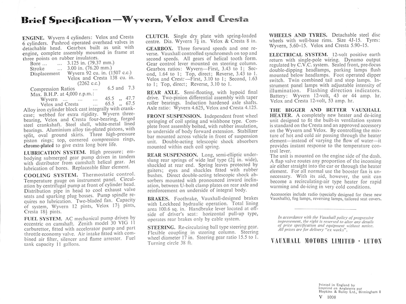 Vauxhall Wyvern, Velox & Cresta Car Sales Brochure, #V1008 1954 Image 8