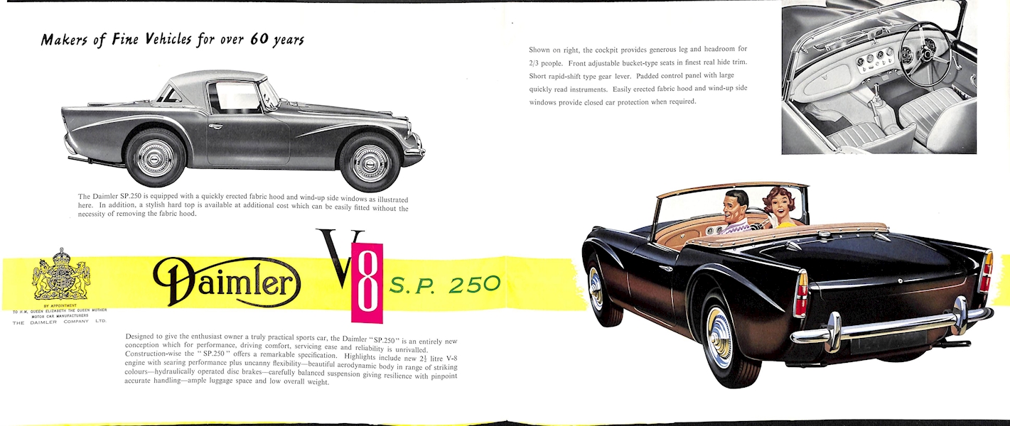 Daimler V8 SP250 Sports Foldout Brochure, #D59 1959 Image 2