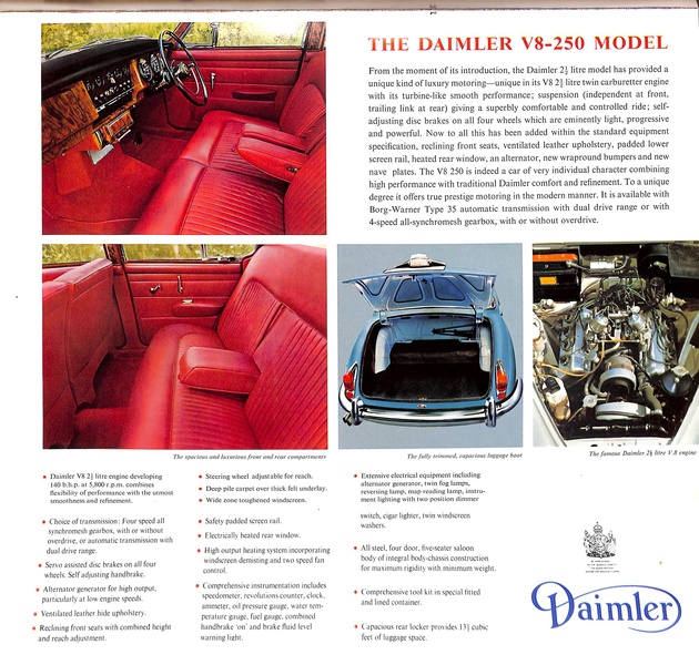 Daimler 250 V8 Foldout Brochure #9.67 1967 Image 3